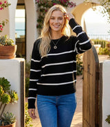 Stripe Crewneck Sweater: Black & White