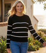 Stripe Crewneck Sweater: Black & White