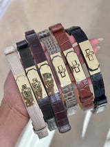 Leather Croc Embossed Belt: Brown