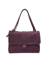 Large Genuine Leather & Suede Croc-Embossed Shoulder Bag, Made in Italy, art. 112783: Bordeaux