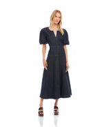 Puff Sleeve Midi Denim Dress