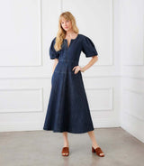 Puff Sleeve Midi Denim Dress