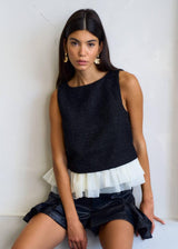 Sparkle Tweed Tank with Ruffle Detail