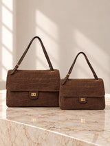 Lifestyle Medium Croc Suede Flap Bag // Dark Brown