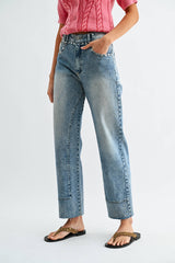 Mara Studded High-Waist Straight-Leg Jeans