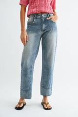 Mara Studded High-Waist Straight-Leg Jeans