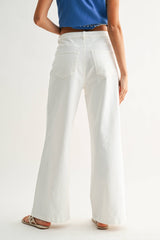 Pipa Embroidered White Wide-Leg Trousers with Cutout
