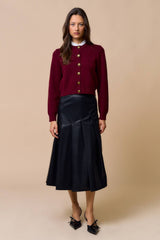 Button Down Cardigan Top with Gold Buttons M BURGUNDY-WHITE