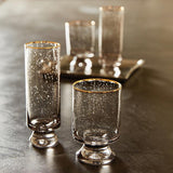 Bar & Glassware Gold Rimmed Smoked Seeded Glass Champagne Flute // Set of 2