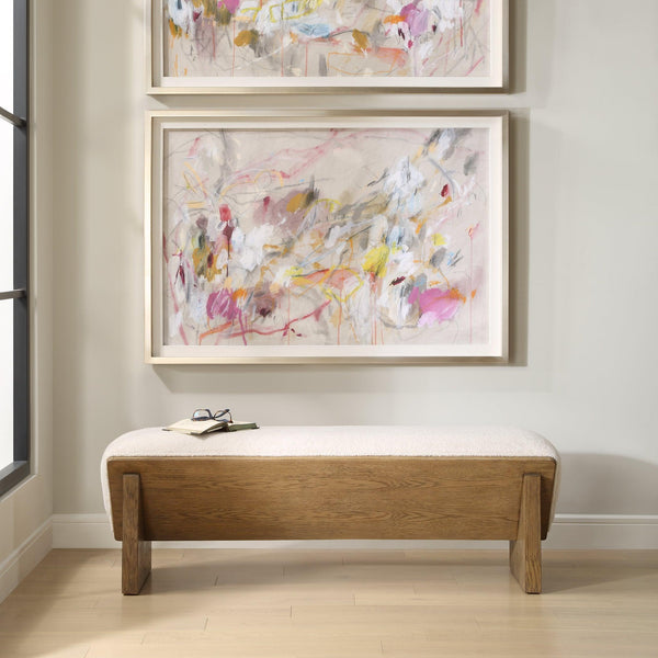 Benches, Ottomans & Stools Wedged Ivory Fabric Bench