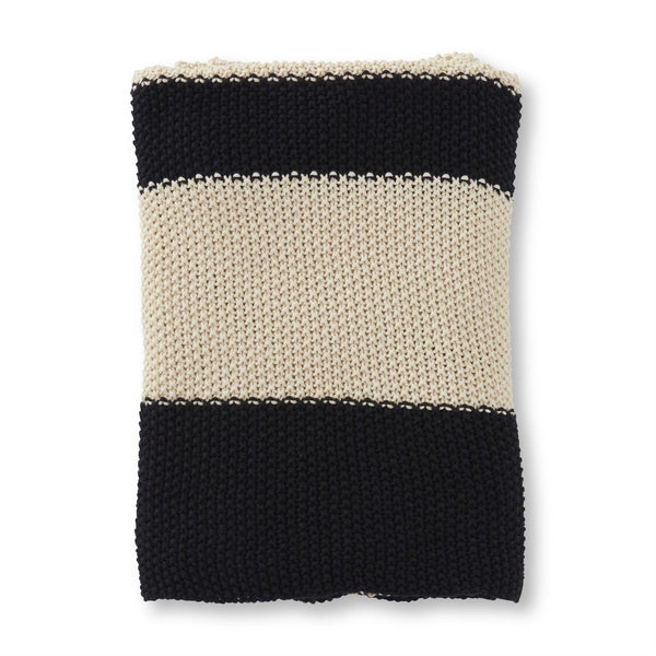  Cotton Knit Striped Throw Blanket // Black & Cream 