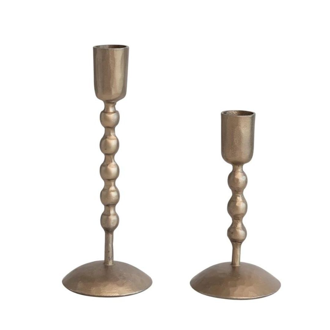 Candle Holders - Hand-Forged Iron Antique Brass Bubble Taper Holders // Set  of 2