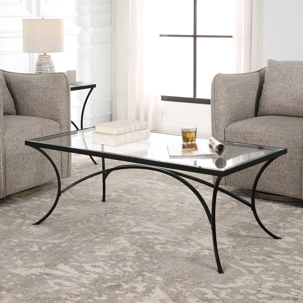 Coffee Table Alayna Black Metal & Glass Coffee Table