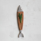 Cheese & Cutting Boards Acacia Wood & Cast Aluminum Fish Shaped Cheese/Serving Board, Natural & Nickel Finish