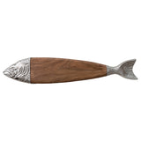 Cheese & Cutting Boards Acacia Wood & Cast Aluminum Fish Shaped Cheese/Serving Board, Natural & Nickel Finish