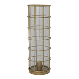 Candleholders Metal Taper Holder in Metal Cage with Glass Hurricane, Gold Finish