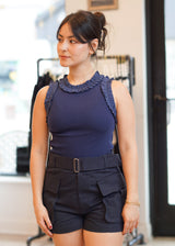 Casey Poplin Ruffle Ribbed Tank