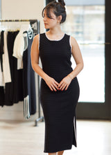 Sleeveless Rib-Knit Midi Dress With Contrast Trim