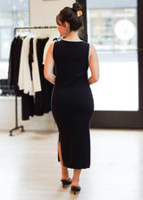 Sleeveless Rib-Knit Midi Dress With Contrast Trim