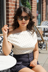 Celestine Polka Dot Asymmetrical Top