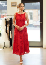 Lifestyle Luci Lace Corset Tie Midi Dress // Red