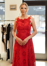 Lifestyle Luci Lace Corset Tie Midi Dress // Red