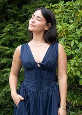 Lifestyle Shea Corset Cotton Navy Midi Dress
