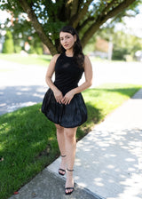 Combination Bubble Hem Mini Dress // Black