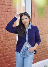 SWEATER JACKET W/ DENIM DTL // Navy