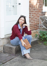 SWEATER JACKET W/ DENIM DTL // Maroon