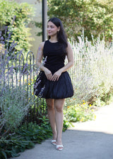 Lifestyle Brinley Mixed Media Bubble Hem Mini Dress // Black