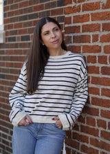 Sammy Crewneck Striped Knit Sweater // Navy