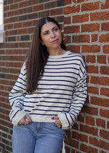 Lifestyle Sammy Crewneck Striped Skit Sweater // Brown