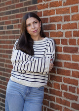 Lifestyle Sammy Crewneck Striped Skit Sweater // Brown