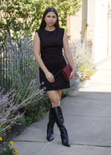 Lifestyle Carmen Padded Shoulder Faux Suede Dress // Black