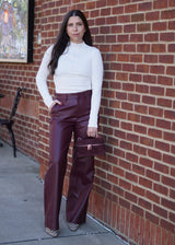 Nue 10/20 shoot: Mimi Textured Long Sleeve Top + Celine Faux Leather Wide Leg Trouser + Suede Top Handle Crossbody Bag