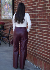 Nue 10/20 shoot: Mimi Textured Long Sleeve Top + Celine Faux Leather Wide Leg Trouser