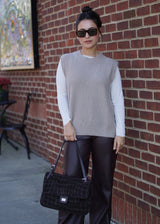 Nue 10/20 shoot: Mimi Textured Long Sleeve Top + Pippa Open Tie Back Sweater Vest + Celine Faux Leather Wide Leg Trouser + Medium Croc Suede Flap Bag