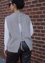 Nue 10/20 shoot: Pippa Open Tie Back Sweater Vest + Celine Faux Leather Wide Leg Trouser