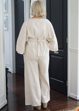 Loungewear Washed Linen Half Sleeve Waist Tie Top // Natural