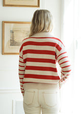 Lifestyle Lou Stripe Polo Sweater // Red & Ecru