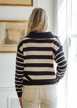Lifestyle Lou Stripe Polo Sweater // Black & Ecru