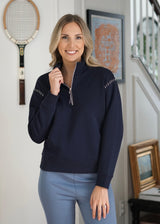 Cait Quarter Zip Contrast Stitch Sweatshirt // Navy