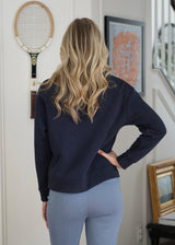 Cait Quarter Zip Contrast Stitch Sweatshirt // Navy