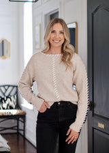 Lifestyle Stace WHIP STITCH TWO-TONE SWEATER // Taupe & Black