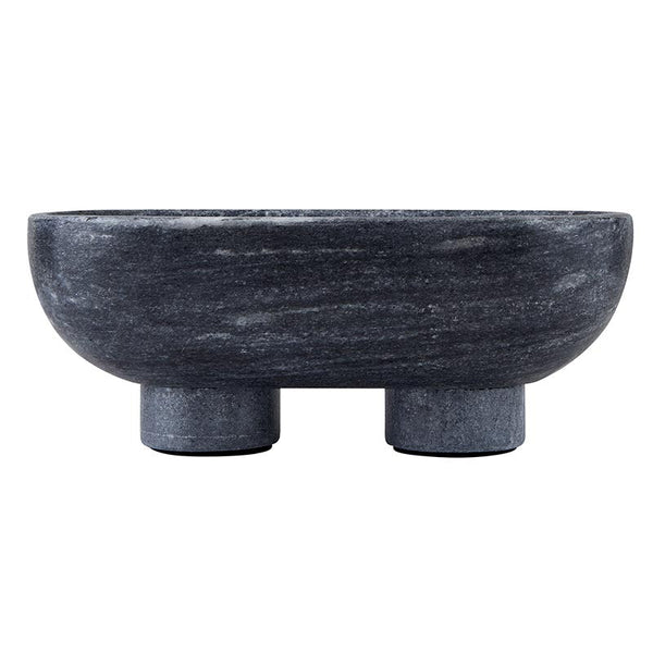 Decorative Object Charcoal Marble Footed Bowl // Small