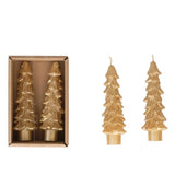 Holiday Candles Winter Tree Short Taper Candles Set // Gold
