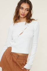 MT1406 LONG SLEEVE KNIT TOP WITH ASYMMETRICAL BUTTON CLOSURE