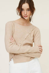 MT1406 LONG SLEEVE KNIT TOP WITH ASYMMETRICAL BUTTON CLOSURE