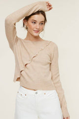 MT1406 LONG SLEEVE KNIT TOP WITH ASYMMETRICAL BUTTON CLOSURE